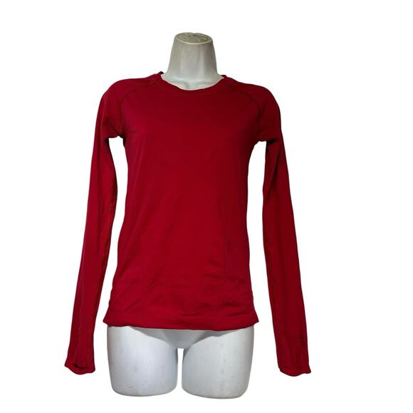 Athleta Red Long Sleeve Performance Workout Top Thumb Holes Athletic Shirt - Picture 1 of 4